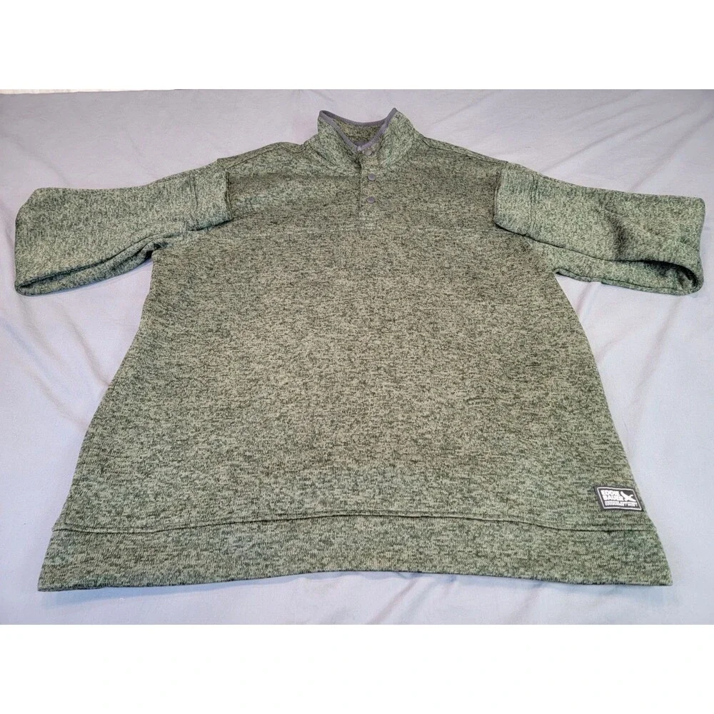 Eddie Bauer Mens XL Green Snap Mock Neck Pullover Sweater Fleece 100% Polyester - Picture 2 of 10